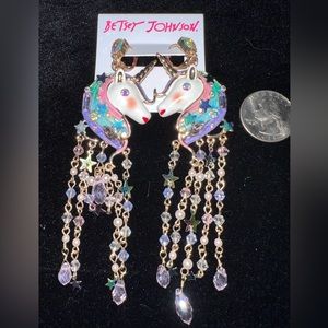 NEW Gold-Tone Crystal & Bead Imitation Pearl Unicorn Fringe Chandelier Earrings